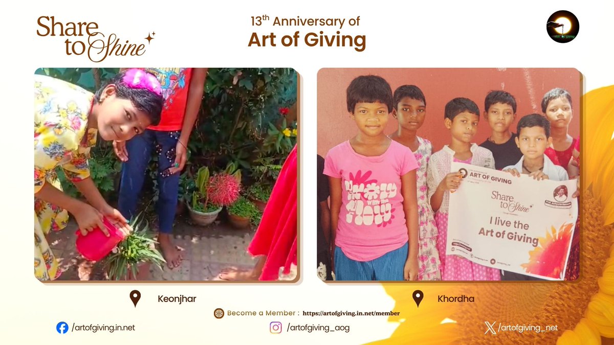 artofgiving_net's tweet photo. Marking the 13th International Day of Art of Giving, Ms. Karishma Naik, Ms. Mamata Mahalik, Mr. Surendra Oram, Ms. Madhusmita Munda, Mr. Rajesh Oram, Ms. Supriya Majhi, Ms. Kasturi Melaka, Ms. Rajkumari Naik, Mr. Nachiketa Jena, Ms. Anjana Oram, Ms. Anshika Lakra, Mr. Banamali Sabar, Ms. Namita Raj, Mr. Kedar Majhi, Mr. Sajeng Majhi, Mr. Dharmu Gond, Ms. Sujata Acharya, Mr. Thomash Raita, Mr. Rajib Dharua, Mr. Amit Kumar joined the “Share to Shine” movement at Keonjhar, Khordha, Sambalpur, Kalahandi, Rayagada, Sundargarh, Nuapada, Nabarangpur, and Gajapati with a thoughtful act of sharing and positivity.