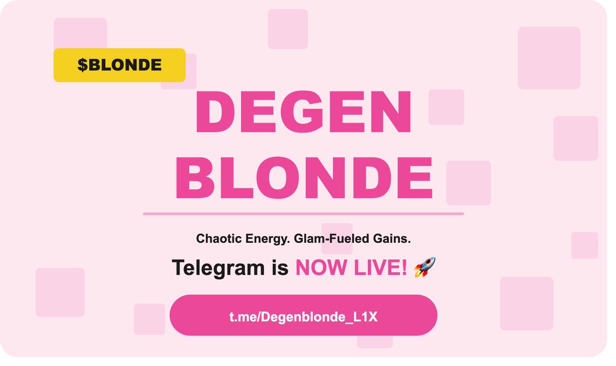 DegenblondeL1X's tweet photo. โญ๏ธ Degen Blonde Telegram is LIVE!
Join our Telegram Group and stay ahead. Exciting things to come!
๐ https://t.co/iLeSIoS0To
#Degenblonde #QuantumDex #MemeToken #cryptonewsdaily https://t.co/gzm0CdHX3H