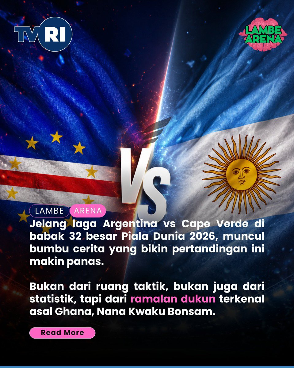 LambeArena's tweet photo. Argentina diunggulkan, Cape Verde datang bawa misi kejutan. Babak 32 besar ini bisa jadi laga yang biasa saja, atau malah jadi drama besar yang nggak disangka-sangka ⚽🔥 https://t.co/2vMLYPyaRN
