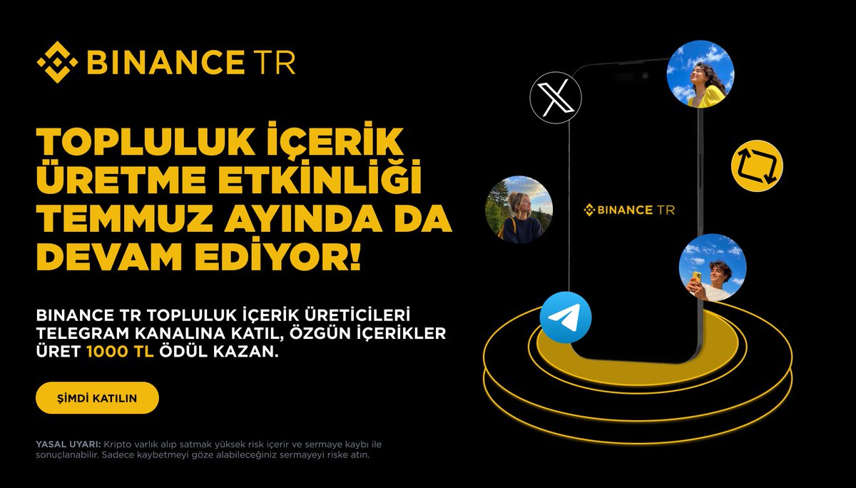 BinanceTR's tweet photo. Binance TR Topluluk İçerik Üretme Etkinliği Temmuz ayında da devam ediyor ✨

Özgün içeriklerini oluştur, Binance TR paylaşımlarını alıntıla tweet ile kendi yorumunu ekle ve ödül kazanma fırsatını yakala.

Her ay en iyi 200 topluluk içerik üreticisi 1.000 TL değerinde ödül kazanıyor 🎁

Detaylar 👇
https://t.co/cqQojAgsJ6