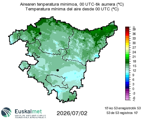 Euskalmet's tweet photo. 🌡#Tmin
📉Bart atzo baino zertxobait gehiago jaitsi dira.
✅ Mañana no se esperan grandes cambios. https://t.co/SRwbRRElyv