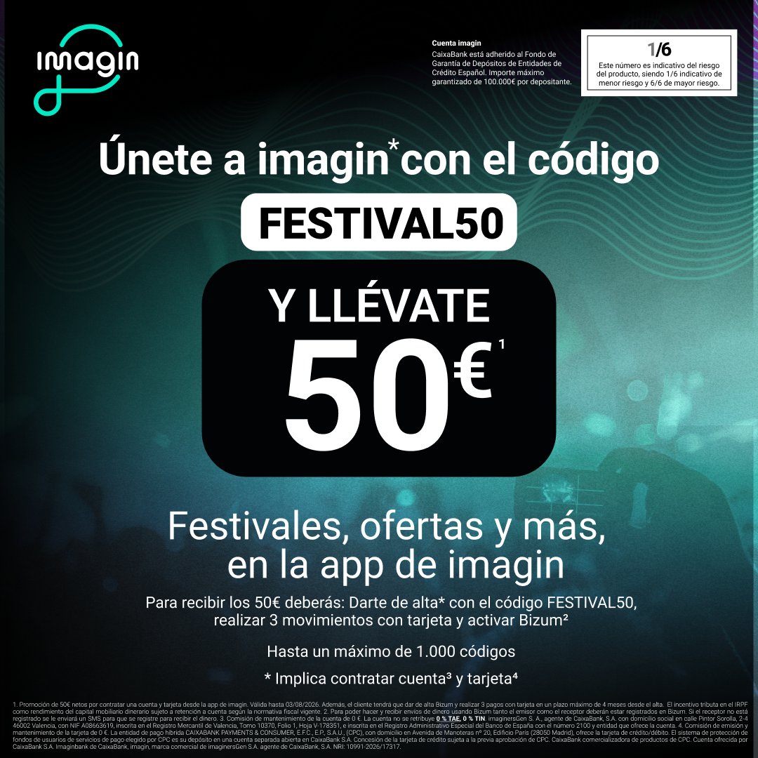 imaginersapp's tweet photo. Únete a imagin con el código FESTIVAL50 y llévate 50€