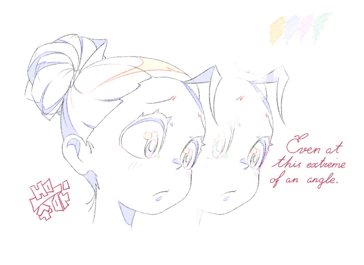 Ho_S53's tweet photo. I think it is a good practice to not overlap an eye with an edge of the face. As it sits in a socket, it is naturally sunk in, even in the more extreme cases, with "Moe" eyes at that, it is very hard to make me go over the edge. https://t.co/mclPJQSUNM