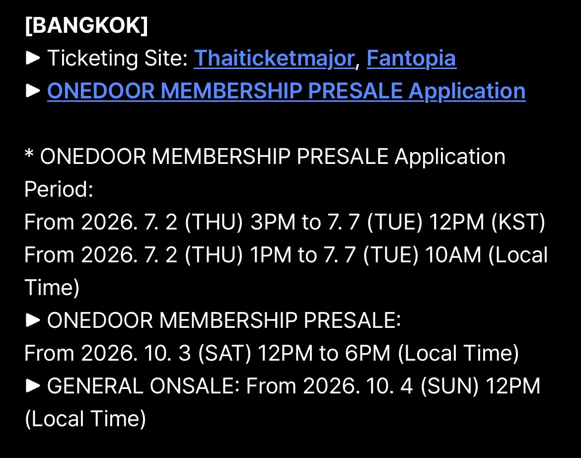 BNDSupport_TH's tweet photo. [INFO] รายละเอียด BOYNEXTDOOR TOUR ‘KNOCK ON Vol.2’ IN BANGKOK (เวลาไทย) 🏡

🗓️ เปิดลงทะเบียน Presale สำหรับผู้ที่มีเมมเบอร์ชิป
— 2 ก.ค. 2026 เวลา 13:00 น. – 7 ก.ค. 2026 เวลา 10:00 น.

🎫 เปิดจำหน่ายบัตรรอบเมมเบอร์ชิป
— 3 ต.ค. 2026 เวลา 12:00 - 18:00 น. 

🎫 เปิดจำหน่ายบัตรรอบทั่วไป
— 4 ต.ค. 2026 เวลา 12:00 น. เป็นต้นไป 

ช่องทางจำหน่ายบัตร
📍Thaiticketmajor, Fantopia 

รายละเอียดเพิ่มเติม
🔗 https://t.co/XOglq7GSbc

#KNOCK_ON_Vol_2_IN_BANGKOK
#BOYNEXTDOOR #보이넥스트도어 #BND