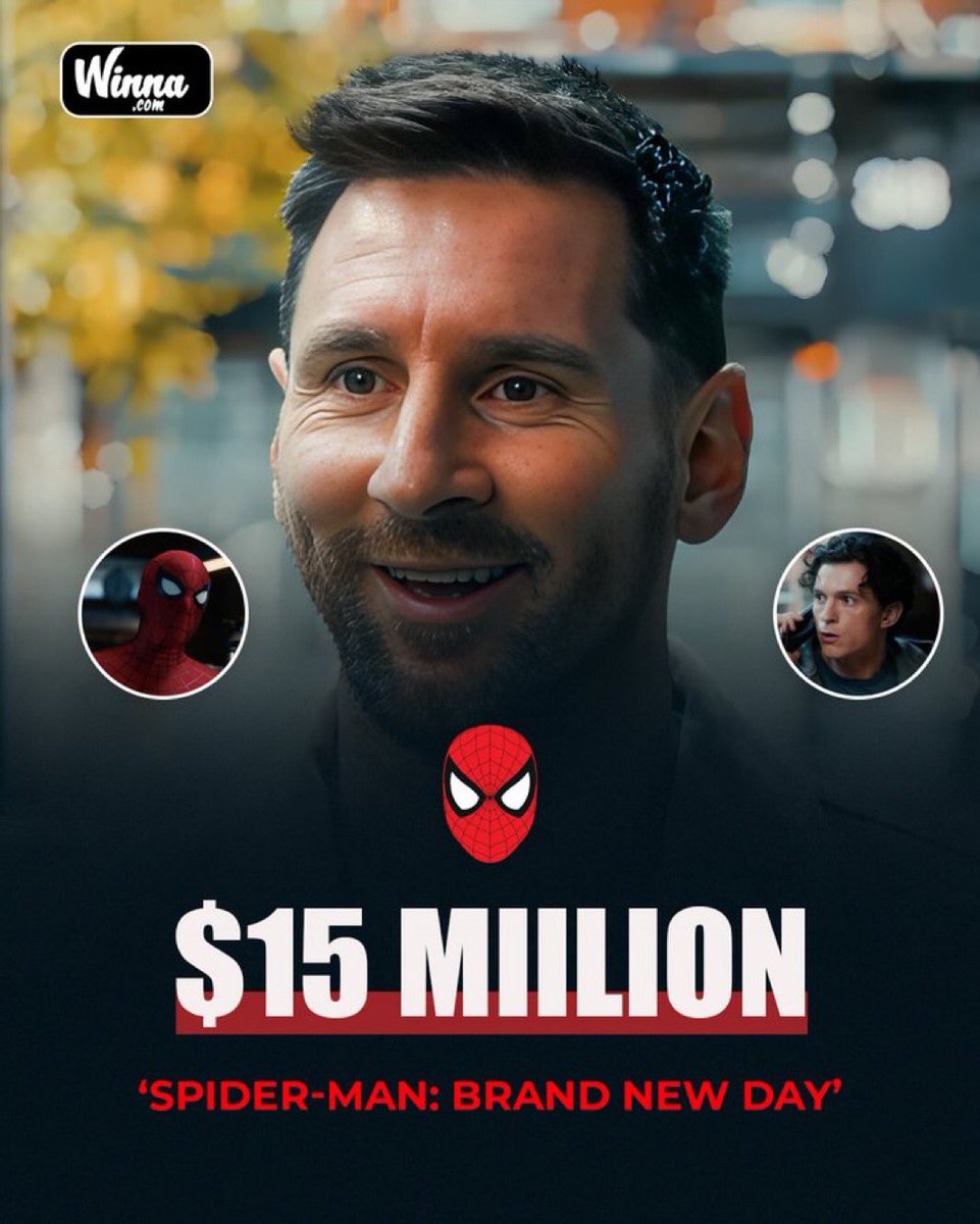 Heis_out's tweet photo. Report 🚨🚨🚨 : Lionel Messi Earned 15 million for appearing 20 in the new Spider-Man teaser https://t.co/FNmhYpRuJI