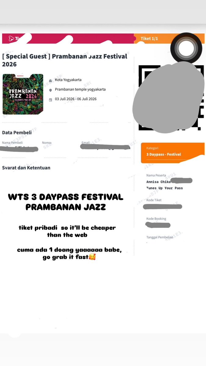 frapucitip's tweet photo. @thisiskiddo guyss, aku punya 3 day pass festival one ticket only kalo berkenan bisa dm aku yah🤗 https://t.co/bneZyBdcq0