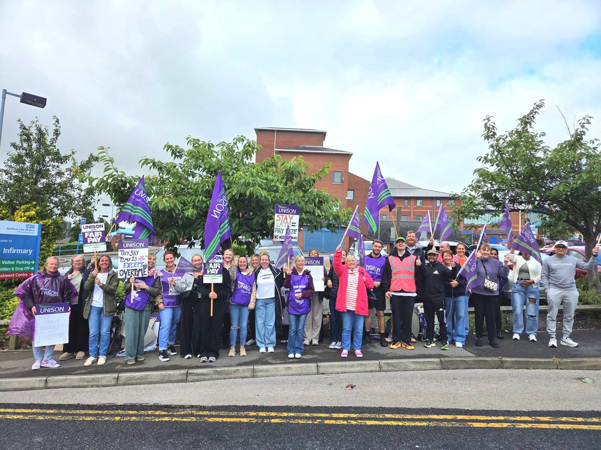 NorthWestUNISON's tweet photo. STRIKE: Theatre Staff at NCA take day 2 of strike action over being paid the correct rate of pay when they cover staff shortages &amp; work extra. Colleagues in Critical Care have won their campaign on the same issue. NCA need to do the right thing &amp; not pay less when they want more. https://t.co/Sz2hVjlqwe