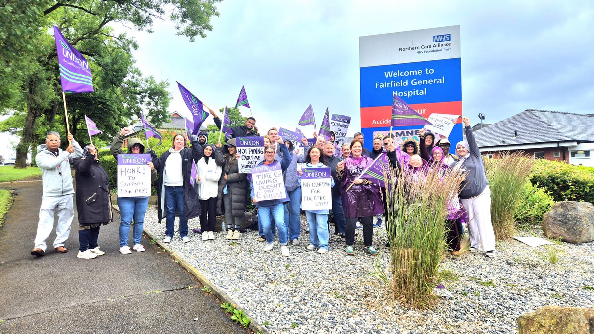 NorthWestUNISON's tweet photo. STRIKE: Theatre Staff at NCA take day 2 of strike action over being paid the correct rate of pay when they cover staff shortages &amp; work extra. Colleagues in Critical Care have won their campaign on the same issue. NCA need to do the right thing &amp; not pay less when they want more. https://t.co/Sz2hVjlqwe
