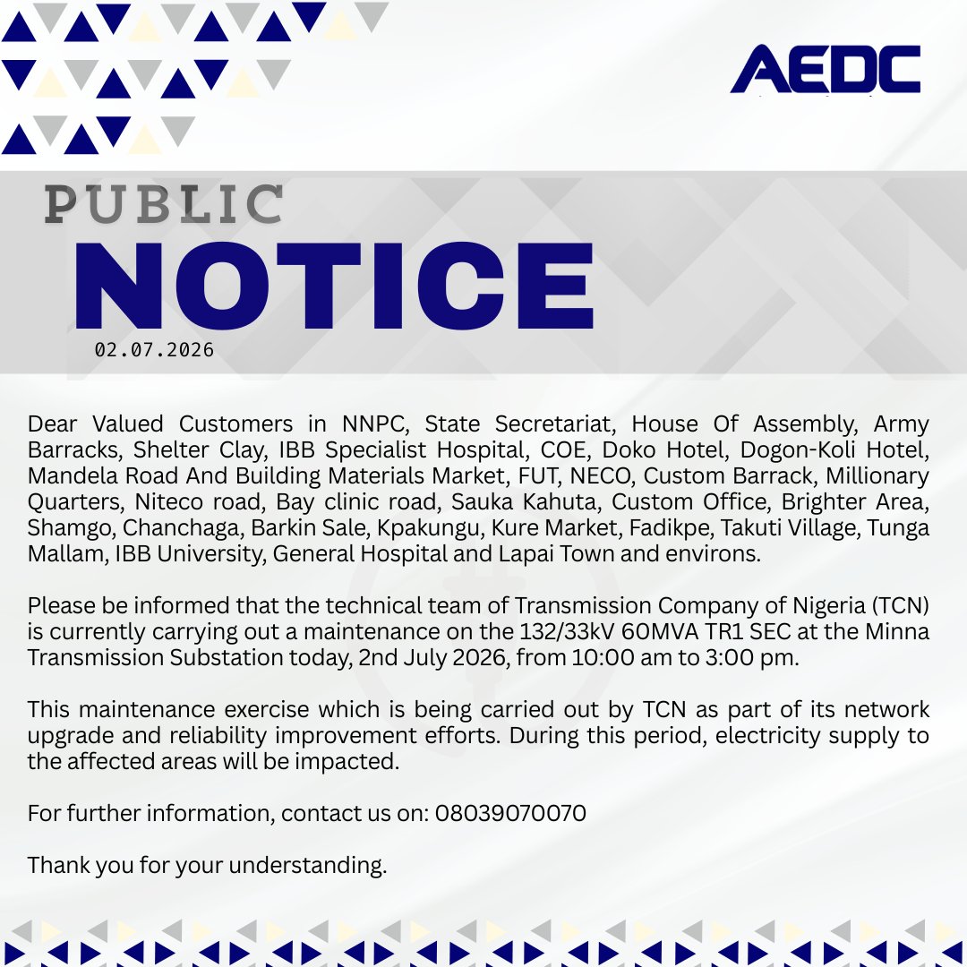 aedcelectricity's tweet photo. Power Outage Alert❗️
#CustomerNotice
#PowerofCommitment https://t.co/TDjjFNQb7q