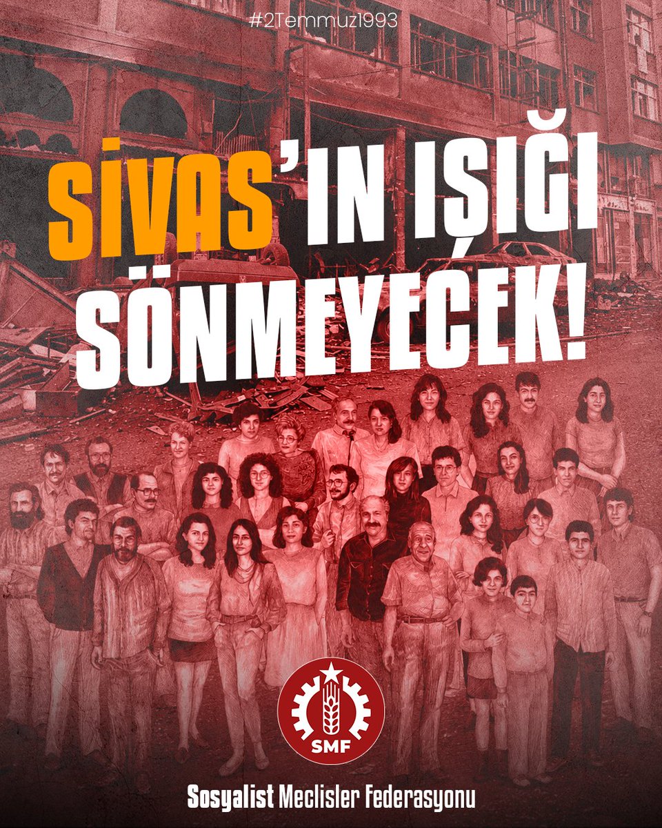 SMFederasyonu2's tweet photo. Sivas'ın Işığı Sönmeyecek! 

Bozuk Düzende Sağlam Çark Olmaz!

Sivas başta olmak üzere tüm katliamların hesabını sormak ve yeni katliamları engellemek için birleşelim, örgütlenelim! https://t.co/BlwMvkybHO