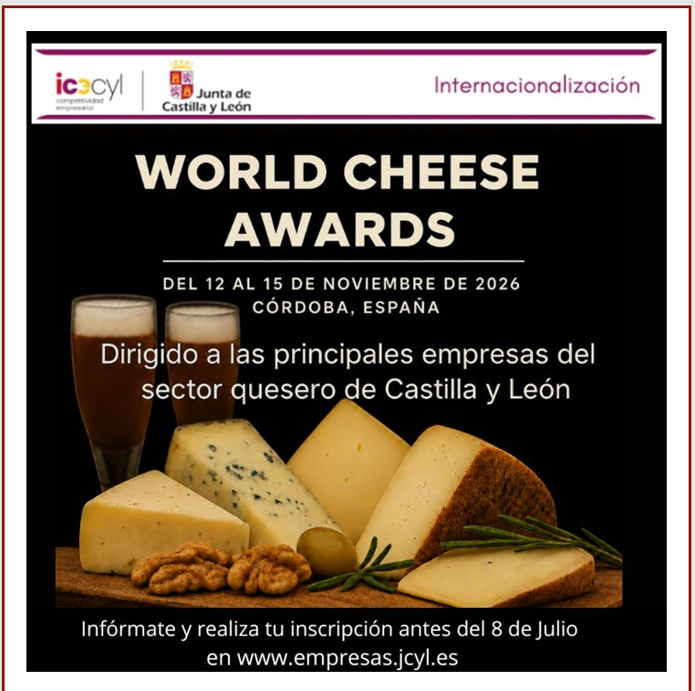 empresasjcyl's tweet photo. 🧀🌍¿Tienes un queso con potencial para competir entre los mejores del mundo?
Nos vamos a los #WorldCheeseAwards 2026,  el certamen internacional de referencia del sector, que reunirá en Córdoba miles de quesos de más de 40 países.
👉https://t.co/PNyJ4JQ1EI
#Internacionalización https://t.co/JE2unSEaJH
