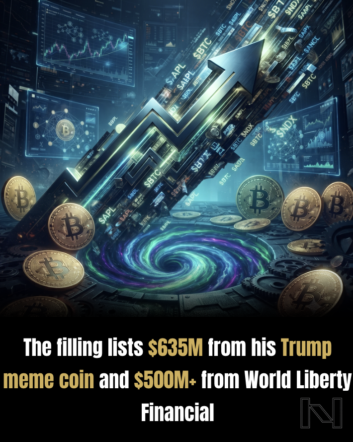 NeuralfinTechAI's tweet photo. Newly released federal financial disclosures reveal that President Donald Trump earned nearly $1.2 billion from cryptocurrency ventures during his first year back in office.

Follow NeuralFin for more information. https://t.co/RFjMsk5knc