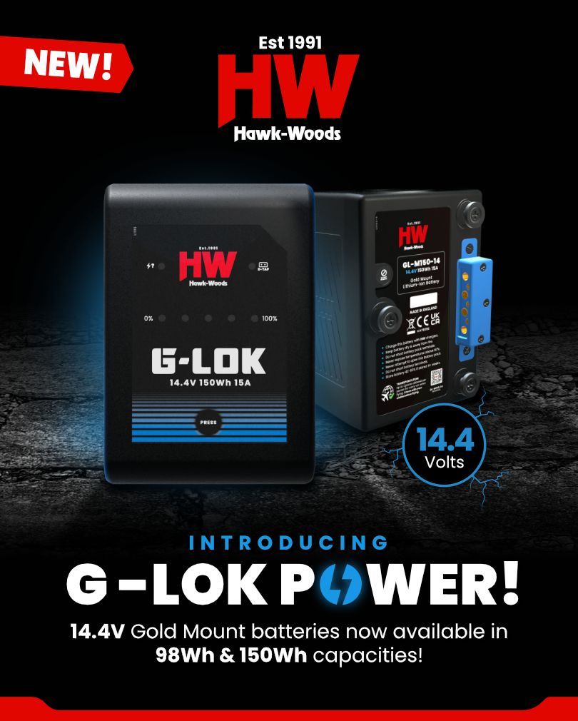 Hawk_Woods's tweet photo. Introducing the 14.4v G-Lok Lithium-Ion battery available!
Now in 98Wh & 150Wh capacities.
Now available to order through your nearest dealer!
#HawkWoods #GLok #GoldMount #14V #HighVoltage #CinemaPower #OnSetGear #Filmmaking #BroadcastPower #MiniBattery https://t.co/uA9FLqBMKF