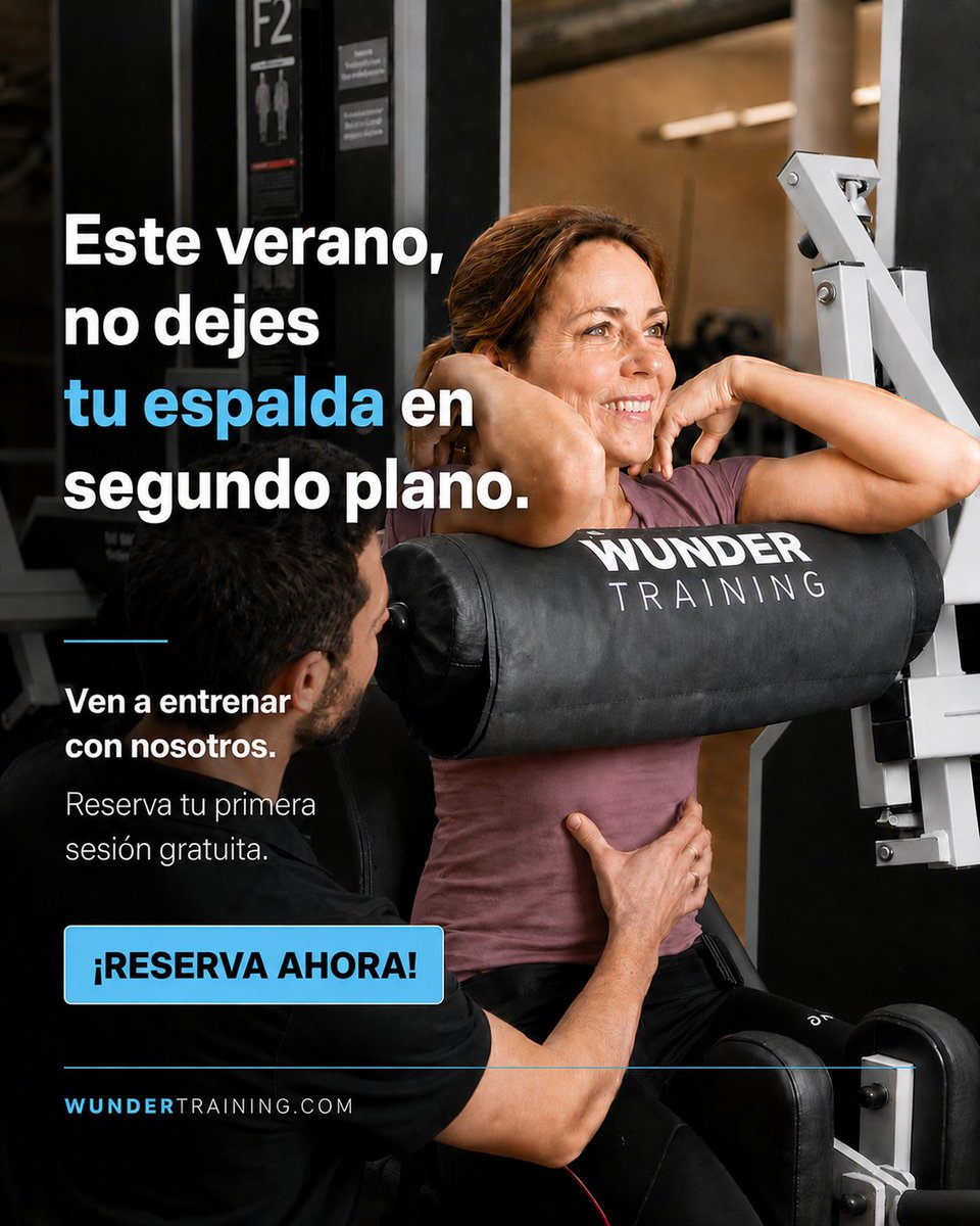 WTrainingBCN's tweet photo. Tu espalda tampoco se va de vacaciones. ☀️ En verano cambian las rutinas, nos movemos menos y pasamos más tiempo sentados, lo que puede aumentar las molestias. Muévete cada día, mantén algo de fuerza y no esperes al dolor. En Wunder Training te ayudamos. 💪 #Salud #DolorDeEspalda https://t.co/kVF9ziJiOl