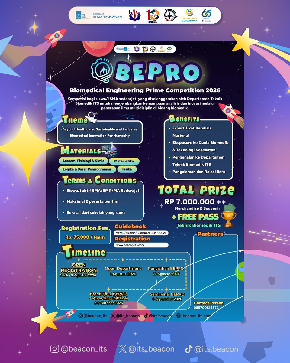 its_beacon's tweet photo. Summer break got u feeling bored? 👀 Beacon got u! Looking for new experiences, achievements, or just wanna try something new? This is your sign 🤍 

Join the competitions by Biomedical Engineering ITS and make this holiday count! https://t.co/OFxknOWZl3