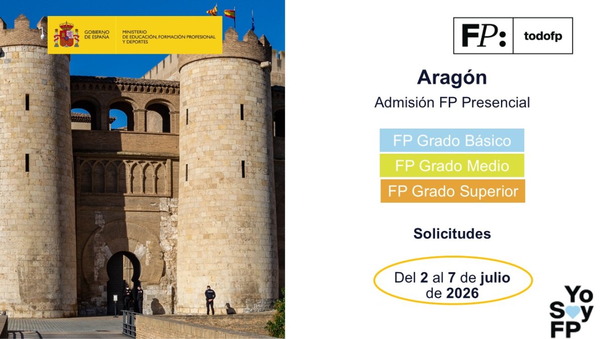 todofp's tweet photo. 📣 #FPAragón. Abierto el plazo de solicitudes para FP presencial: Grado Básico, Medio y Superior. #TodoFP #YosoyFP
🔴 Del 2 al 7 de julio de 2026
🔍 https://t.co/4rHb9agGf7 https://t.co/4LnWVNK3UM