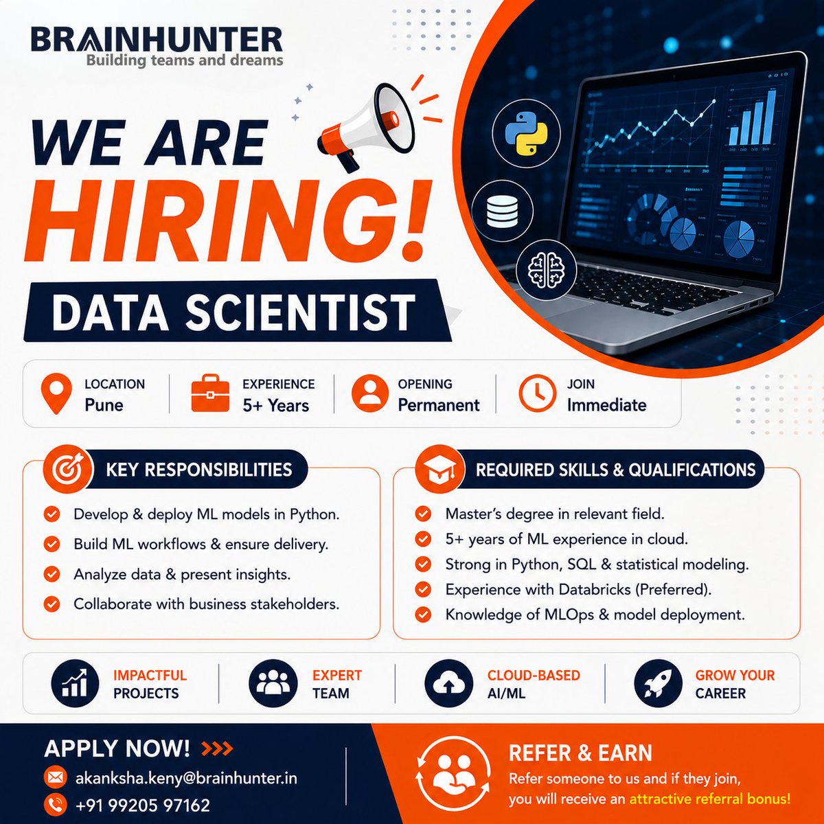 Brainhunter_in's tweet photo. 🚀 We're Hiring – Data Scientist | Pune
Ready to build cutting-edge AI &amp; Machine Learning solutions?
#Hiring #DataScientist #MachineLearning #ArtificialIntelligence #AIJobs #PythonDeveloper #PythonJobs #SQL #Databricks #MLOps #DataAnalytics #AnalyticsJobs #TechJobs #PuneJobs https://t.co/yC0fq565HQ