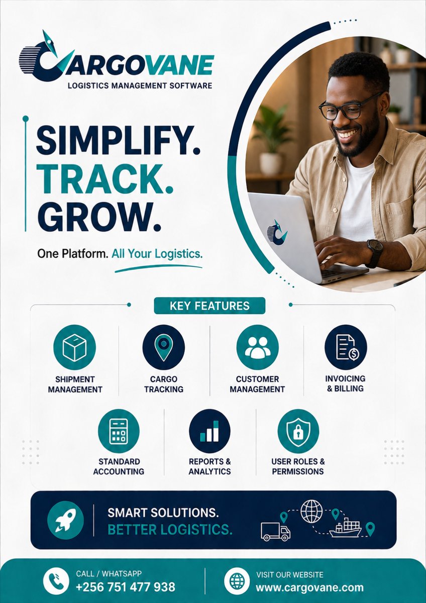 cargovane's tweet photo. Still losing track of shipments? Struggling with paperwork, scattered records &amp; manual invoicing?

CargoVane is an all-in-one Logistics Mngt Software that helps you manage your entire operations.

🌐 https://t.co/FtgMMv5Z5t
📞 +256 751 477 938
#LogisticsSoftware https://t.co/irrItvkBCz