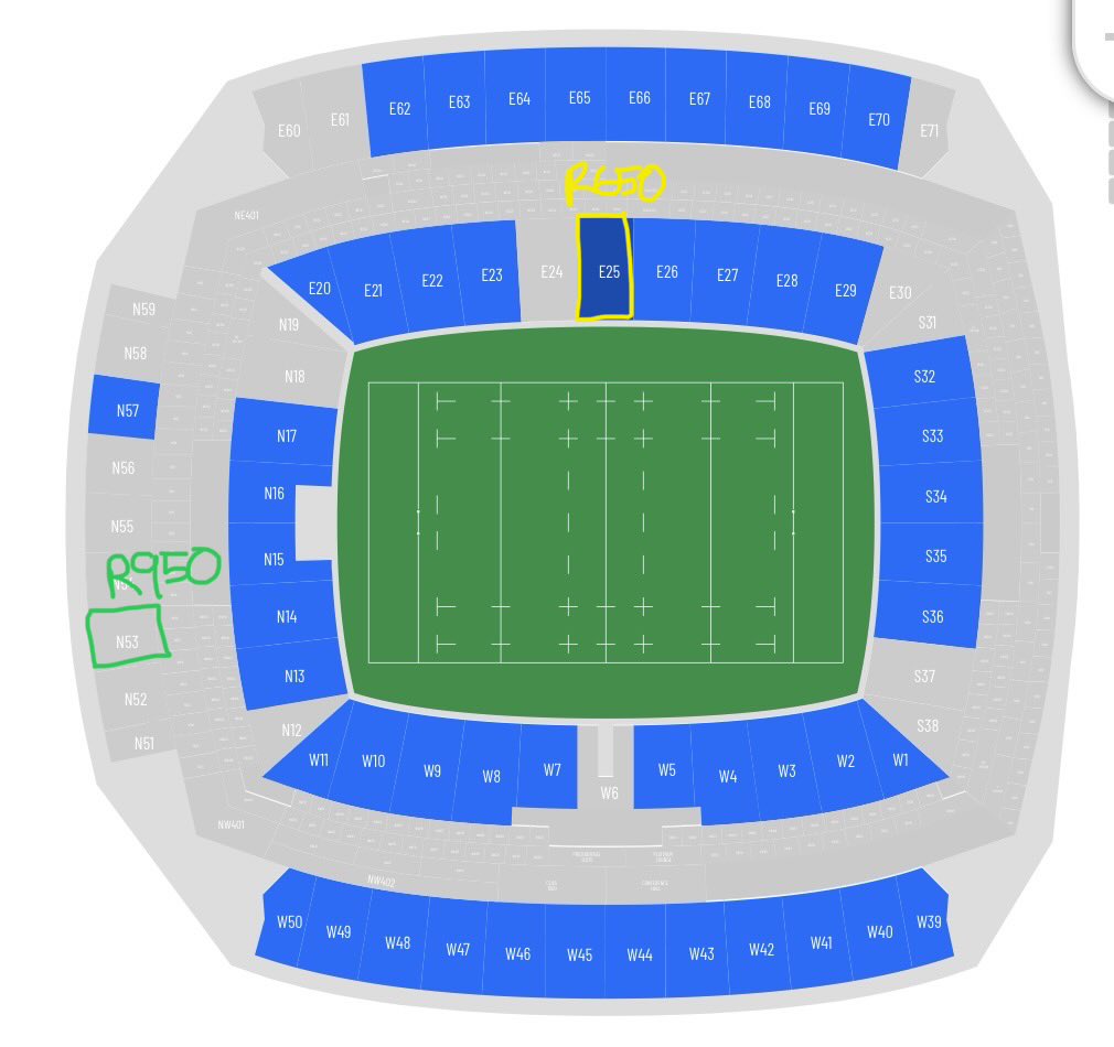 GodlontonJ52277's tweet photo. @Springboks I purchased tickets in the top tier behind the poles on the day of the release for R950. Now there are tickets next to the pitch for R650. Ticketmaster have refused to let me change seats. Very disappointed, certainly heading to the match feeling let down by the team we support. https://t.co/0mgd4e4WFo
