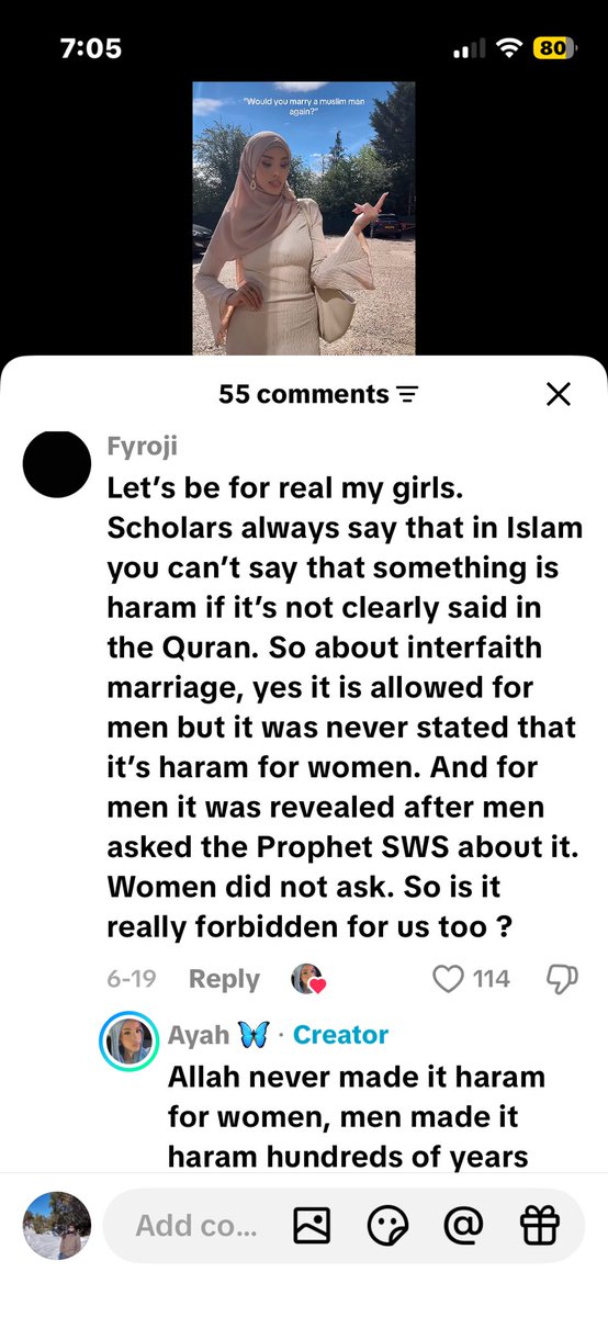 SmartRandomGuy's tweet photo. Lmfao Ayah actually said that Muslim women are allowed to marry non Muslim men she argues that Quran 5:5 permits men but doesn’t explicitly prohibit women from marrying non Muslim men . This is despite every major scholar saying otherwise . https://t.co/NwkFdGGwCq