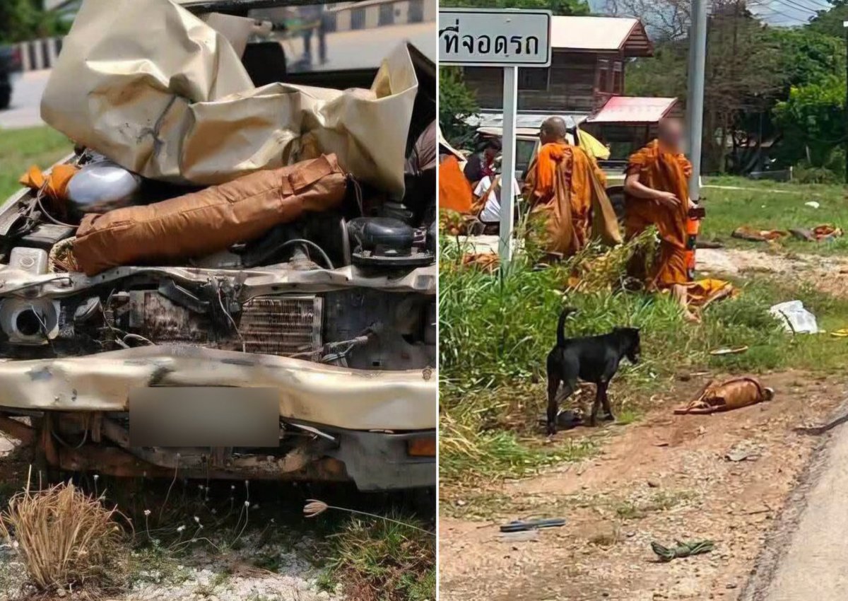 KhaosodEnglish's tweet photo. The mother of the 11-year-old boy who allegedly drove a pickup truck into a group of 34 Buddhist monks on a pilgrimage, killing eight and injuring many others, said she immediately called police after discovering her son had taken the vehicle, but officers were unable to intercept it before the crash.

The fatal incident occurred in Ban Na Si Nuan, Mueang district, Mukdahan province.
The boy's mother told investigators at Mueang Mukdahan Police Station that her son had taken the family's Isuzu pickup truck without permission. She said it was the first time he had ever done anything like this. Realising the truck was missing, she called Thailand's 191 emergency hotline and asked police to stop the vehicle. However, before officers could intervene, the truck lost control and ploughed into the procession of monks, resulting in multiple casualties. Major General Phairoj Thaiphutra, commander of Mukdahan Provincial Police, said the boy remains in shock and is not yet able to give a statement. Because the suspect is a child, investigators must follow multidisciplinary procedures when questioning him.

Police are also examining how the boy obtained and drove the vehicle, while forensic experts inspect the pickup truck to determine the cause of the crash. The investigation is expected to take some time because the child is still traumatised. Police have already questioned his parents and caregivers. Authorities said legal proceedings will follow the law, and the boy's parents could also face legal action because the case involves a child under the age of 15. Mukdahan's provincial public health office reported that four injured monks remain in critical condition, 10 sustained serious injuries, two suffered ruptured spleens, and many others sustained fractures. #ThailandNews