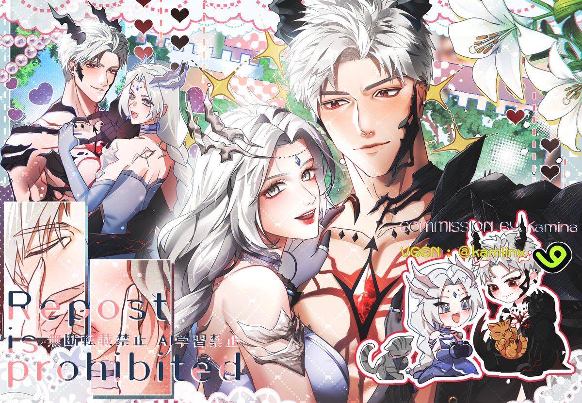 Kamiinx's tweet photo. COMMISSION FOR @Yookes_   ☆ ～('▽^人)  
This was such an exciting commission and so much fun painting it! 💖 Thank you so much for letting me draw Sylus × Val🥹💕 Luv this shippp https://t.co/G0U5EPgo3o