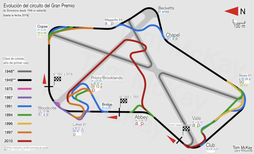 vicseara's tweet photo. En este gráfico se puede apreciar con detalle como ha ido evolucionando el circuito de Silverstone con los años.

Este domingo la novena de 2026, con carrera Sprint.

Aguará la fiesta Antonelli (u otro…) a los locales Russell y Hamilton?

Gráfico Tom McKay. https://t.co/tFS52q6h05
