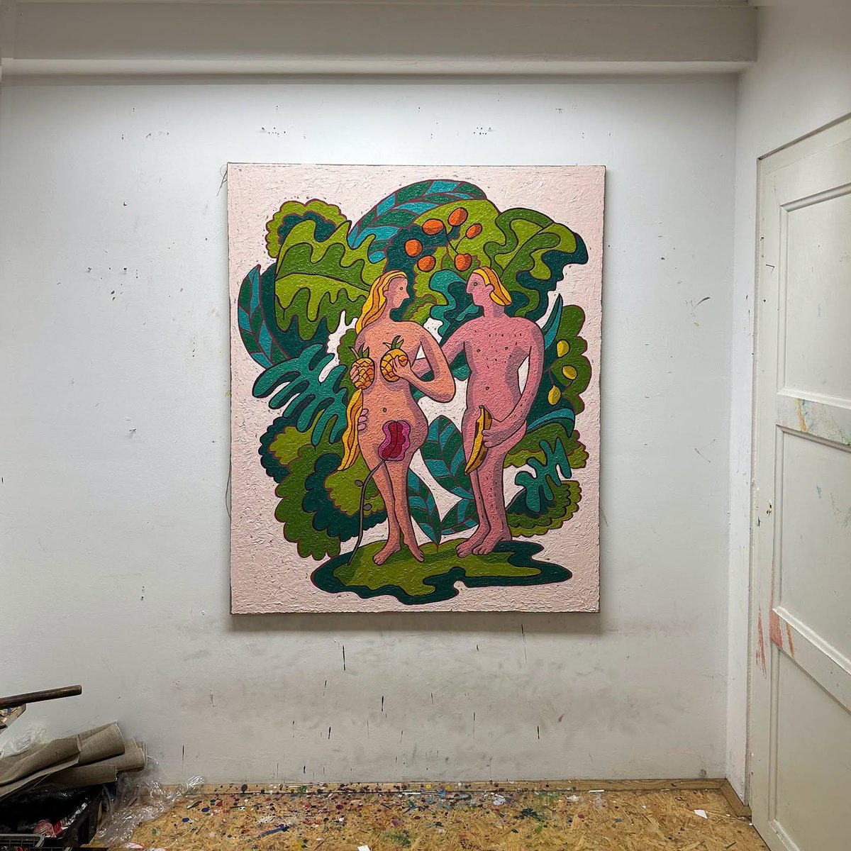 PreglArjan's tweet photo. Prepovedani sadež / Forbidden Fruit
2026, oil on canvas
#forbidden #forbiddenfruit #painting📷 #contemporarypainting #goingbananas #eden #garden #whenlifegivesyoulemons📷 #artstudıo #artiststudio #oilpaintings #adamandeve #arian #arjan
https://t.co/3BefMHSXsB https://t.co/hmEeceWNuS