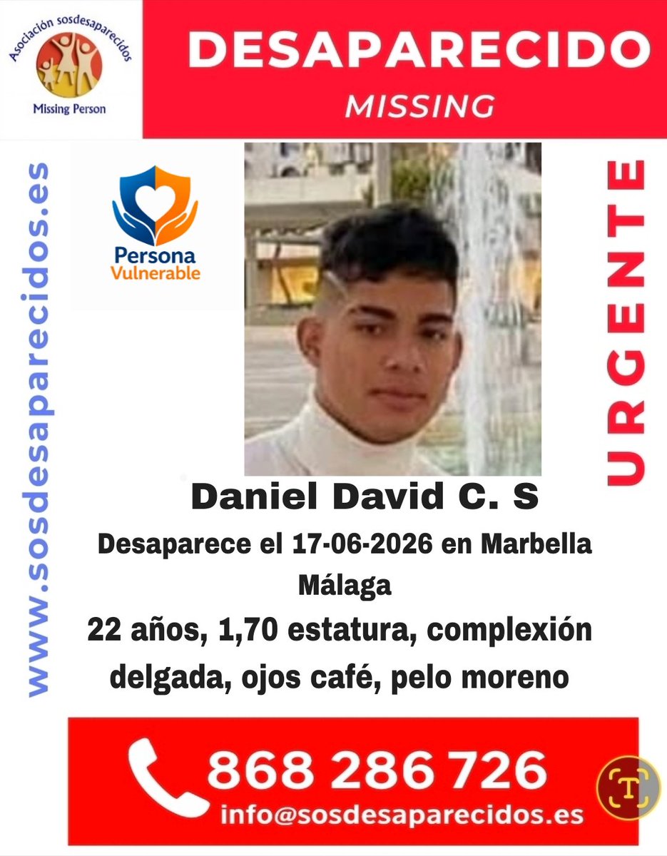 sosdesaparecido's tweet photo. 🆘 DESAPARECID0
#Desaparecido #Missing #España #Malaga #Marbella 
Fuente: sosdesaparecidos
Síguenos @sosdesaparecido https://t.co/gW5uK4KPhV