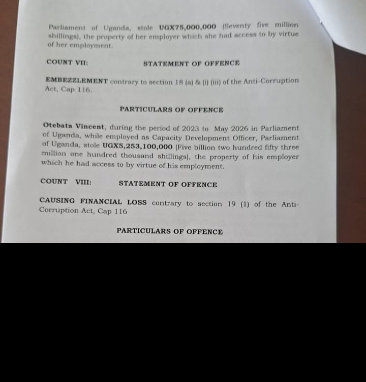 DickensOkello99's tweet photo. 🚨 DETAILS: 
Chris Obore being charged for embezzlement of Shs 5.2bn.
Daniel Adilo 14.6bn.
Leonard Okema 3.48bn
Rajab Kaya 2.17bn
Okwi Emmanuel Emuron 1.1bn
Itute Stella 75m
Oteba Vincent 5.2bn https://t.co/wdYcujlcc2