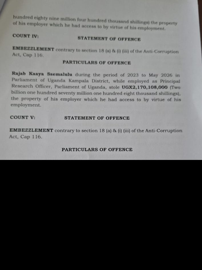 DickensOkello99's tweet photo. 🚨 DETAILS: 
Chris Obore being charged for embezzlement of Shs 5.2bn.
Daniel Adilo 14.6bn.
Leonard Okema 3.48bn
Rajab Kaya 2.17bn
Okwi Emmanuel Emuron 1.1bn
Itute Stella 75m
Oteba Vincent 5.2bn https://t.co/wdYcujlcc2