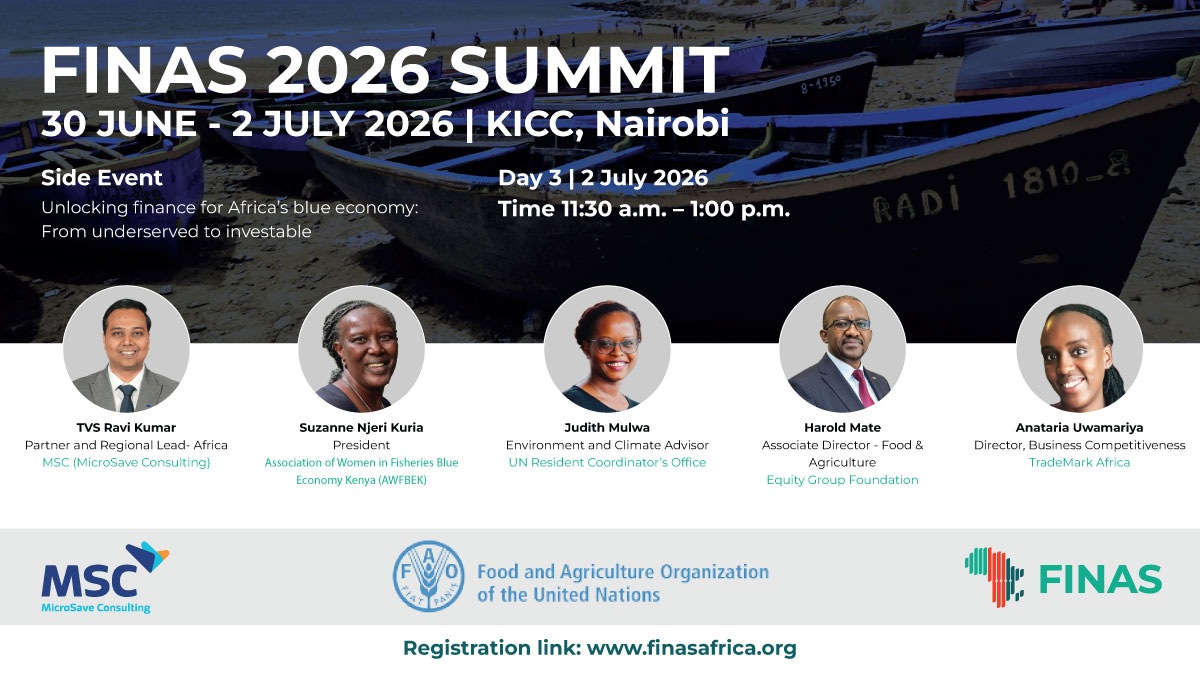 MicroSave's tweet photo. Today at #FINAS2026, “Unlocking finance for Africa’s blue economy: From underserved to investable,” will examine the partnerships, innovations, and financing approaches that can strengthen fisheries & aquaculture value chains.

Be part of the discussion: https://t.co/oHH3BTxXH4

#BlueEconomy #Aquaculture #Fisheries
