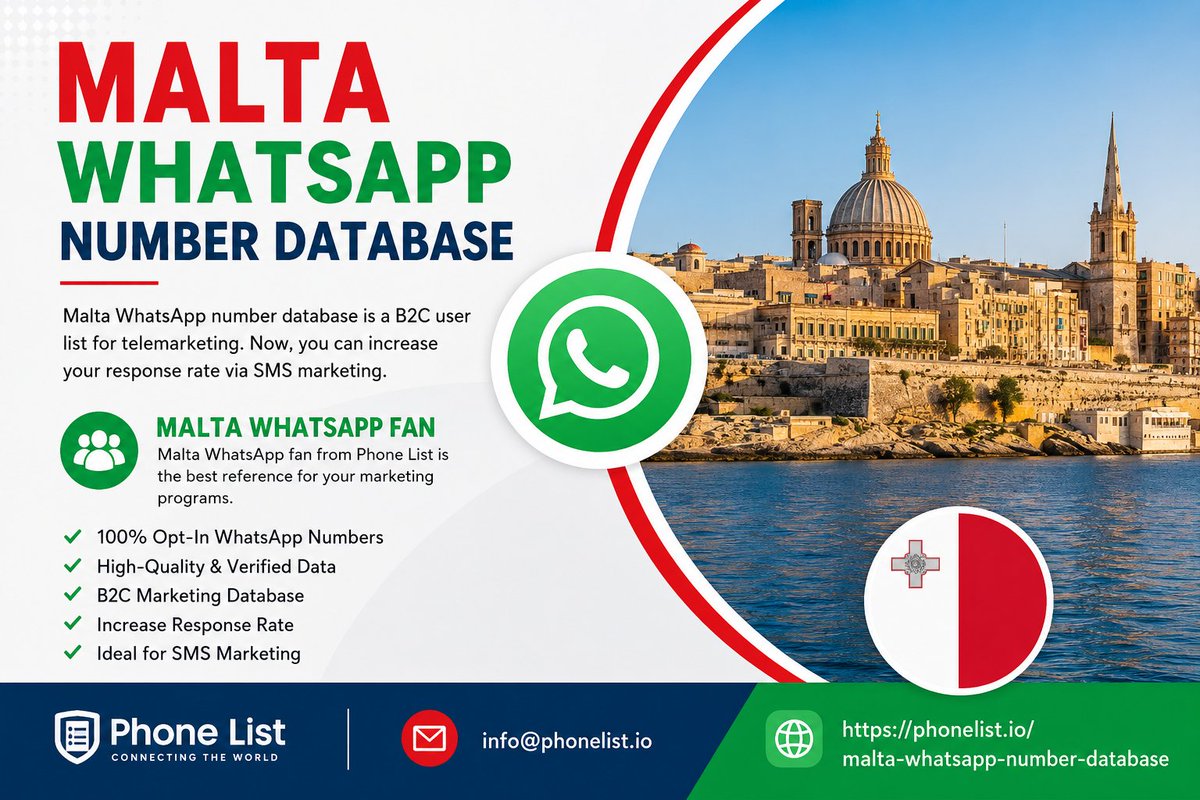 phonelist54304's tweet photo. Malta WhatsApp Number Database
The Malta WhatsApp number database is a B2C user list for telemarketing. Now you can improve your response rate with SMS marketing.
Malta WhatsApp Fan Club
Phone List's Malta WhatsApp Fan Club.
info@phonelist.io
#WhatsApp #Number #Database https://t.co/9Q1lrtr89Z