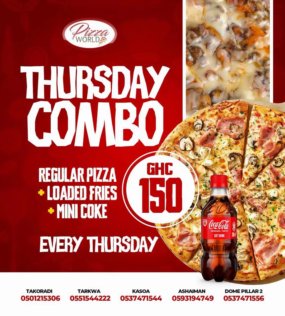 PizzaWorld_gh's tweet photo. Call our branches 
Dome Pillar 2 - 0537471556
Ashaiman - 0593194749
Kasoa - 0537471544
Takoradi- 0501215306
Tarkwa - 0551544222

#pizzaworlddomepillar2 #pizzaworldashaiman #bestshawarmainkasoa #bestshawarmaintakoradi #pizzaworldtarkwa https://t.co/ppn30ACp0E