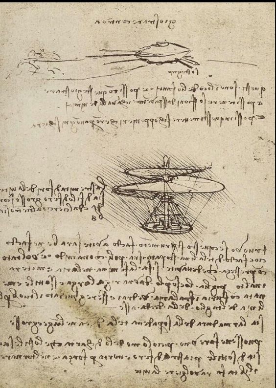 PhysInHistory's tweet photo. The design by Leonardo da Vinci, crafted from wire, cane, and linen, is frequently referred to as an early version of the modern helicopter. This device was designed to ascend vertically from the ground, spiraling upwards into the air to reach great heights. https://t.co/eqGgqdUOLN