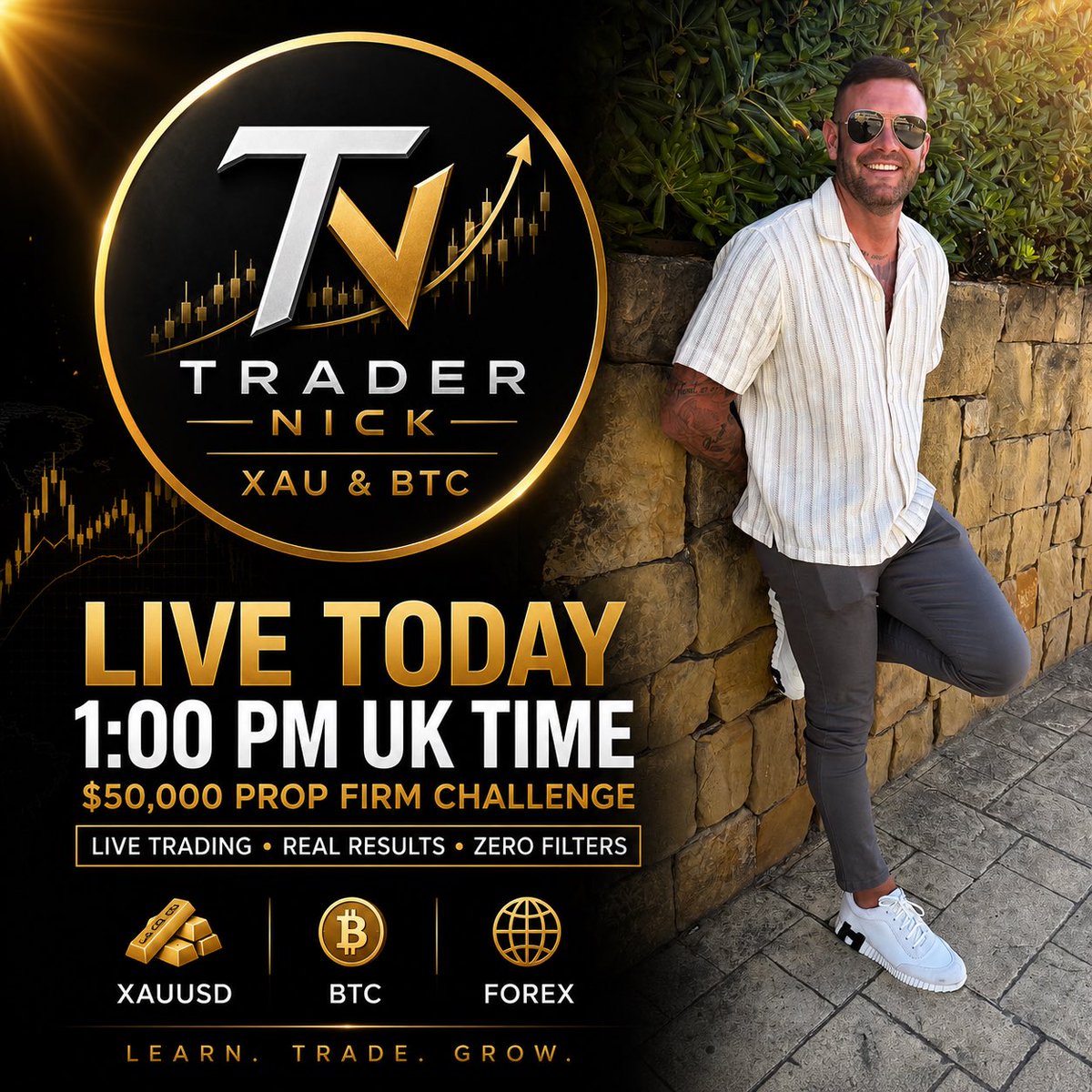 TRADERNICKXAU's tweet photo. 🚨🚨 JOIN US ON YOUTUBE FOR LIVE TRADING🚨🚨

🔥 LIVE TODAY | 1:00 PM UK 🇬🇧

Watch us trade a $50,000 Prop Firm Challenge in real time and learn exactly how to approach the markets with confidence 💰📈

✅ See real trades executed live ✅ Learn proven risk management strategies ✅ Understand the exact reasoning behind every entry and exit
🇺🇸 US markets are CLOSED tomorrow, which means today could bring high volatility and major opportunities ⚠️📊
Join us to see how we navigate it and position ourselves for profit.
🕐 LIVE: 1:00 PM UK 🥇 Gold (XAUUSD) ₿ Bitcoin 💱 Forex
👥 If you want to improve your trading, gain clarity, and see how professionals operate in real time — this is where you need to be.
📲 Join our FREE Telegram now to get instant access and never miss a trade: https://t.co/IXxMYM3NGU 💡 Open in your browser, then tap Join
▶️ Watch live on YouTube: https://t.co/eDdaUdmiq9
📱 Follow us everywhere: TikTok | X | Instagram | YouTube → @TraderNickXAU
━━━━━━━━━━━━━━━━━━━━━━
‼️ START YOUR PROP FIRM JOURNEY TODAY AND TRADE WITH LARGE CAPITAL ‼️
🔗 https://t.co/aPBN9VF0eC
🎁 Use Code: NICKW
❤️ Like | 🔁 Repost | 💬 Comment | 🔔 Join us LIVE!
Not financial advise. You are watching what I do, I am not telling you what to do. Do your own research
#Trading #PropFirm #XAUUSD #Gold #Forex #Bitcoin #BTC #DayTrading #LiveTrading #TraderNickXAU