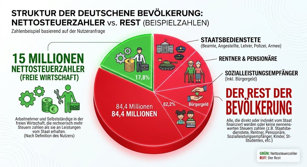 Gidi7712's tweet photo. Also man muß sich mal die Perversität des Ganzen überlegen. 15Mio verdienen das Geld, was den Staat am laufen hält. Ein Großteil hat kein Bock mehr ein Sklave zu sein, inkl. mir, und wählt die AFD. Statistisch gesehen sind die meißten AFD Wähler Arbeiter, Angestellte,  Selbsständige, Gewerbetreibende. 

Als Dank lassen wir uns als Nazis, Idioten und Spinner beschimpfen, vom Rest der Bevölkerung, der meist davon profitiert. Unter Beamten und Staatsbediensteten schneidet die AfD traditionell signifikant schwächer ab als in der restlichen arbeitenden Bevölkerung. Warum? Wer beißt die Hand die einen füttert?

Dieses Klientel, was von Steuergeldern bezahlt wird, wie z.B. auch öffenlticher Dienst, Beamte leben meist sorgenfrei im Speckgürtel im Einfamilienhaus und werden noch schön gefüttert mit Subventionen für Autos, Hausbau, Wärmepumpe etc... Also quasi von dem Geld, was die 15 Mio Sklaven erarbeitet haben und so gut wie nie in den Genuß kommen werden.

Schaut euch die Grafik an und laßt es wirken.