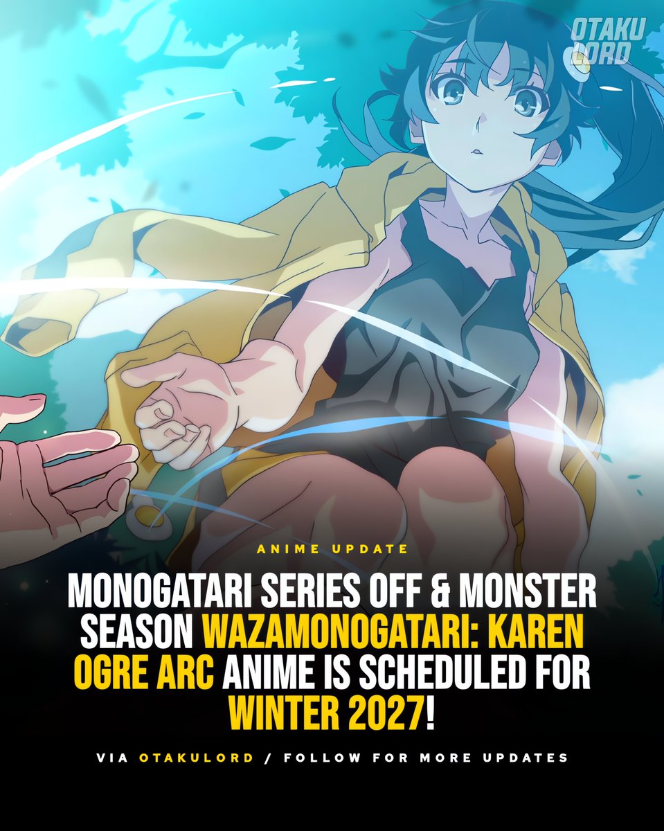 Wazamonogatari: Karen Ogre - Key visual kedua menampilkan Karen dengan latar merah dramatis