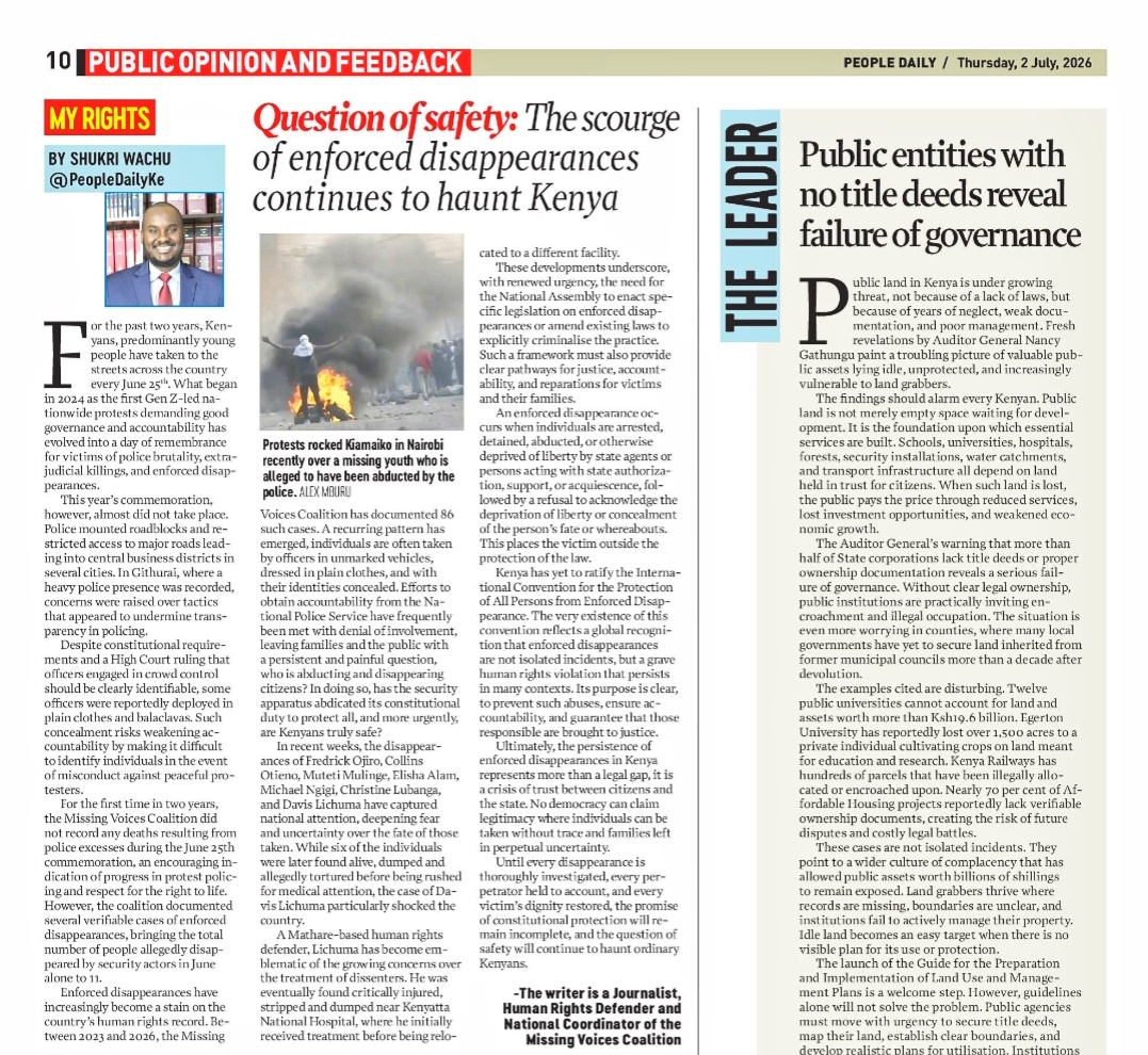 MissingVoicesKE's tweet photo. Kenya has not yet ratified the International Convention for the Protection of All Persons from Enforced Disappearance, underscoring a global recognition that enforced disappearances are a serious human rights violation.

READ: https://t.co/whKvqyNIVd https://t.co/WLHdhAg83c