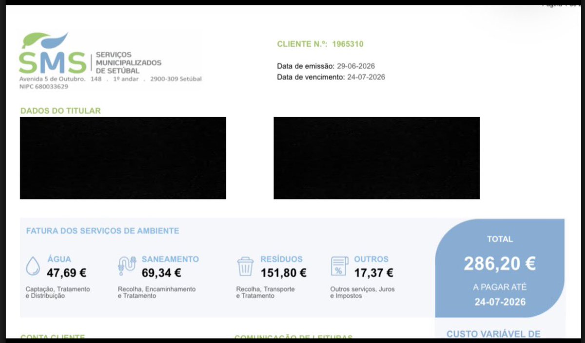 SalsaparrilhaXX's tweet photo. Como é que vocês se sentiam se vivessem num país em que na fatura da água, 83,43% do valor que têm que pagar não é água, porque o contador da água diz que só tinham que pagar 16,66% ou seja 47,69€ 🤷‍♂️ https://t.co/tGqzr9wMcP