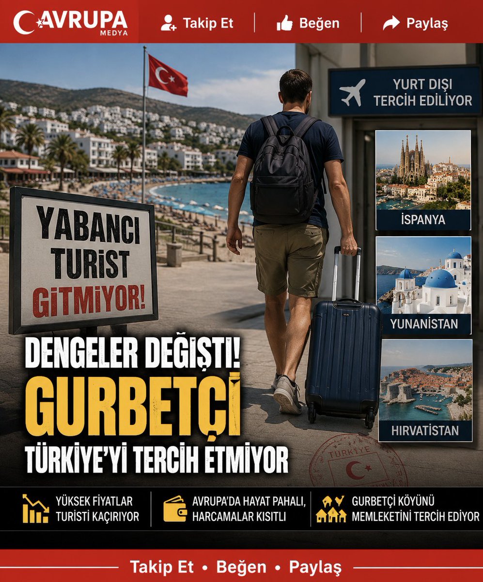 avrupamedya's tweet photo. Turizmde Dengeler Değişiyor: Tatil Bölgeleri Bu Kez Gurbetçileri Hedefliyor

Türkiye’de son yıllarda artan tatil maliyetleri, yüksek fiyat tartışmaları ve bazı turistik işletmelerde yaşandığı öne sürülen olumsuz müşteri deneyimleri, yabancı turist tercihlerini etkilerken, birçok turizm işletmesi rotasını yurt dışında yaşayan Türk vatandaşlarına çevirmeye başladı.

Sektör temsilcileri, yabancı turist sayısındaki dalgalanmaların ardından özellikle yaz sezonunda Avrupa’da yaşayan Türk vatandaşlarını kazanmak için yoğun tanıtım çalışmalarına ağırlık verildiğini belirtiyor. Ancak Avrupa’da da artan yaşam maliyetleri ve ekonomik baskılar nedeniyle gurbetçilerin harcama alışkanlıklarının önemli ölçüde değiştiği ifade ediliyor.

Geçmiş yıllara göre daha kontrollü harcama yapan birçok gurbetçi, yüksek konaklama maliyetleri nedeniyle tatil beldeleri yerine doğup büyüdükleri şehirleri ve köylerini tercih ediyor. Ailelerinin yanında kalarak hem tatil yapan hem de bütçesini koruyan gurbetçiler, ekonomik nedenlerle tatil sürelerini de mümkün olduğunca kısa tutuyor.

Öte yandan bazı gurbetçilerin, Türkiye’deki sahil destinasyonları yerine daha uygun fiyatlı tatil seçenekleri sunan İspanya, Yunanistan ve Hırvatistan gibi ülkeleri tercih ettiği belirtiliyor. Uygun fiyatlı paketler, erken rezervasyon avantajları ve farklı turizm seçenekleri, bu ülkeleri son yıllarda daha cazip hale getiriyor.

Turizm uzmanlarına göre, yalnızca fiyat odaklı değil, hizmet kalitesi, müşteri memnuniyeti ve güven duygusunu ön plana çıkaran bir yaklaşım benimsenmesi, hem yabancı turistlerin hem de yurt dışında yaşayan Türk vatandaşlarının yeniden Türkiye’yi tercih etmesinde belirleyici rol oynayacak.

Haber Avrupa Medya

#Türkiye #Turizm #Gurbetçi #YazTatili #Avrupa #Ekonomi #İspanya #Yunanistan #Hırvatistan #AvrupaMedya