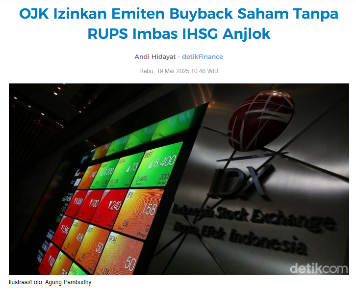 Di Indonesia, buyback biasanya baru muncul ketika market crash

Sesuai ketentuan OJK, buyback ini wa...