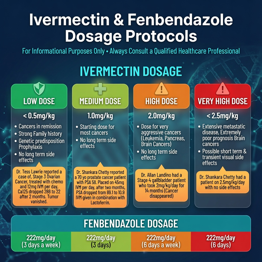 Ivermectin_net's tweet photo. #IVERMECTIN + #FENBENDAZOLE FULL #PROTOCOL: Exact Doses for Cancer, Parasites & Chronic Illness

Ivermectin (by body weight — US pounds examples):
150 lb person
• Low ≤0.5 mg/kg → ~34 mg
• Medium 1.0 mg/kg → ~68 mg  
• High 2.0 mg/kg → ~136 mg
• Very High ≥2.5 mg/kg → ~170 mg

180 lb person
• Low → ~41 mg | Medium → ~82 mg | High → ~164 mg | Very High → ~205 mg

200 lb person
• Low → ~45 mg | Medium → ~91 mg | High → ~182 mg | Very High → ~227 mg

Fenbendazole (fixed dose):
• Low: 222 mg (3 days/week)
• Medium: 222 mg (6 days/week)
• High: 444 mg (6 days/week)
• Very High: 888–1000 mg (6 days/week)

Used For:
• Cancer (various stages)
• Parasitic infections & detoxes → Low to Medium Doses
• Lyme Disease & co-infections → Medium to High Doses
• Viral illnesses & prevention → Low to Medium Doses

Support with Milk Thistle, Curcumin, Vitamin E + CBD. 
Always keep an eye on liver & kidney function.

Save it. Share it. Someone out there needs this today.