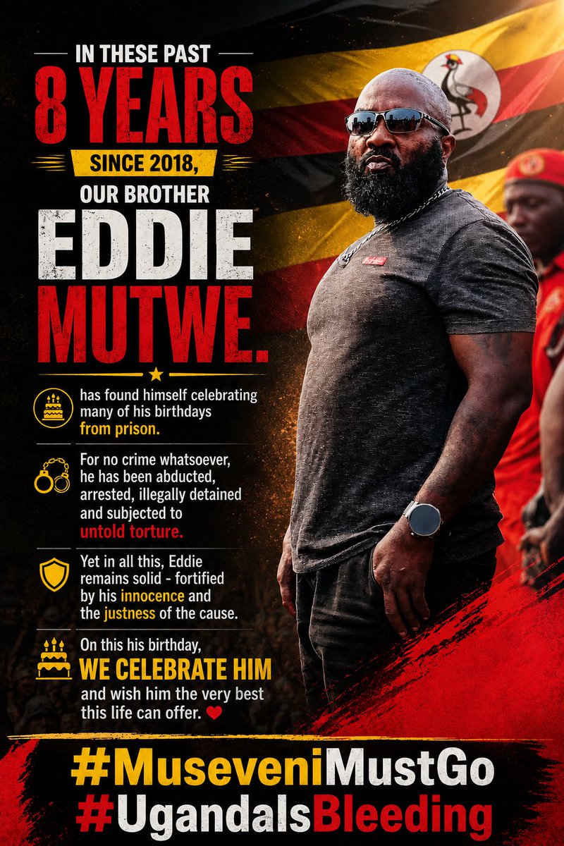 100Video19969's tweet photo. Happy Birthday Comrade Eddie Mutwe  🫡  🎂 🥳 🎉 🎈 🎁 🎊 
#HappyBirthdayEddieMutwe #UgandaIsBleeding #MuseveniMustGo https://t.co/wIgbtC5OvQ