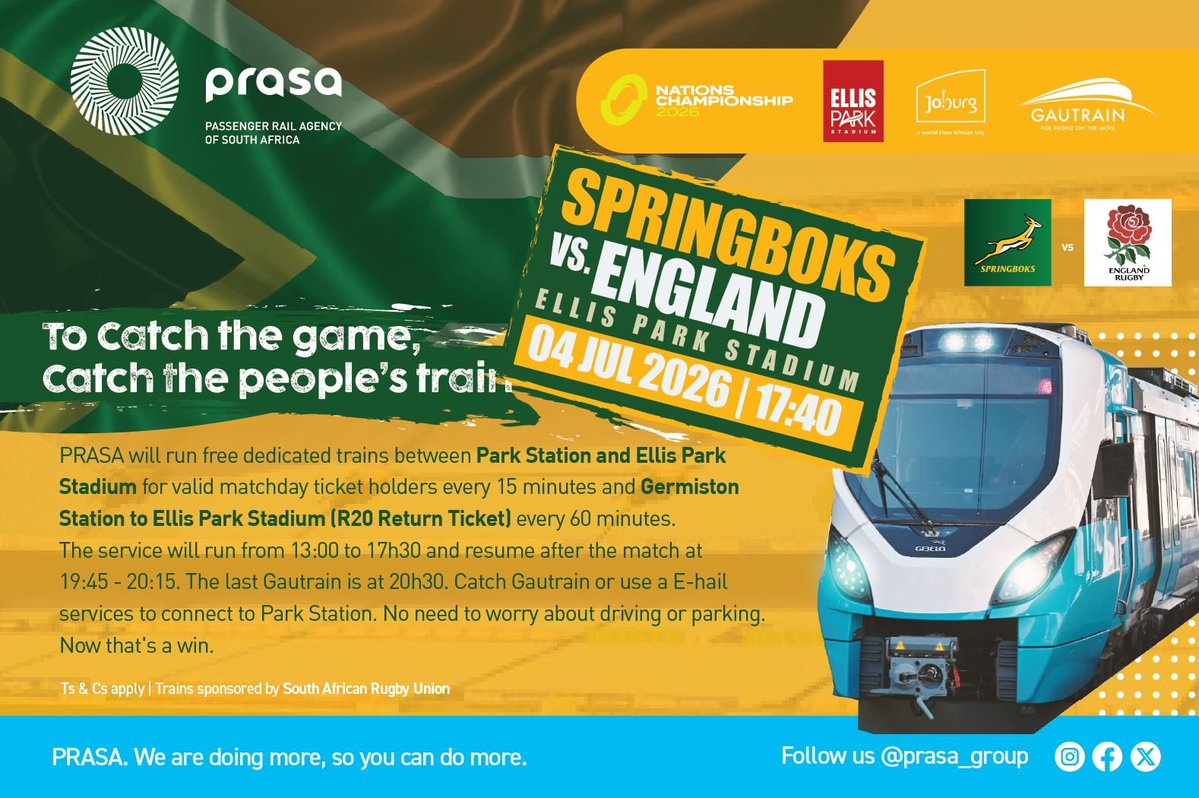PRASA_Group's tweet photo. @Springboks Let's taks you to the game . #PeoplesTrain https://t.co/BlHOWDMEMc