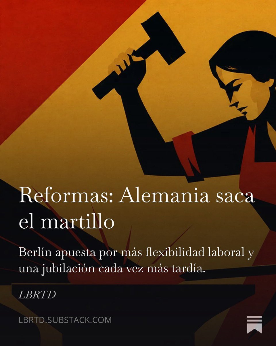 lbrt4d's tweet photo. Alemania saca el martillo.

Berlín aprueba 34 reformas para que el país vuelva a producir lo que gasta: menos burocracia, más flexibilidad laboral, pensión de capital obligatoria. 

La modernización tiene precio político, y la coalición lo sabe.

https://t.co/QHtptX1HyA