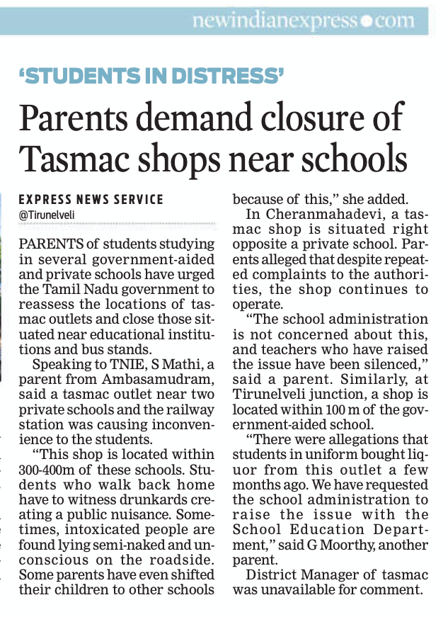 thinak_'s tweet photo. Parents of students studying in several government-aided and private schools have urged Tamil Nadu government to reassess the locations of TASMAC liquor outlets and close those situatd near educational institutions and bus stands. https://t.co/Etn4qc1dUG