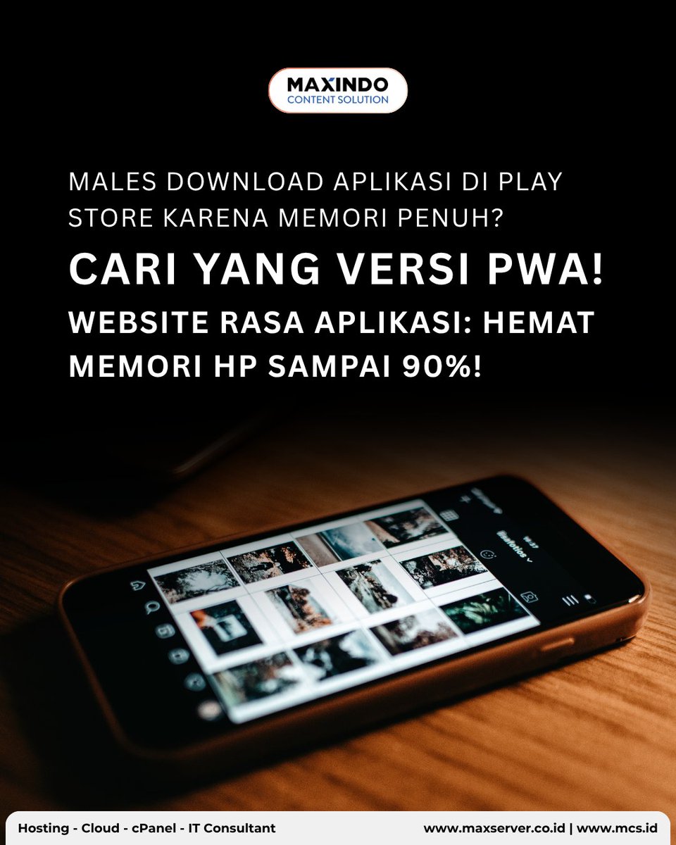 maxindosolution's tweet photo. Memori HP penuh? Bukan berarti harus hapus aplikasi!

Sekarang banyak layanan yang sudah menyediakan Progressive Web App (PWA). Cukup buka lewat browser, tambahkan ke layar utama, dan rasakan pengalaman seperti menggunakan aplikasi lebih ringan, https://t.co/fCGVEWxXIS