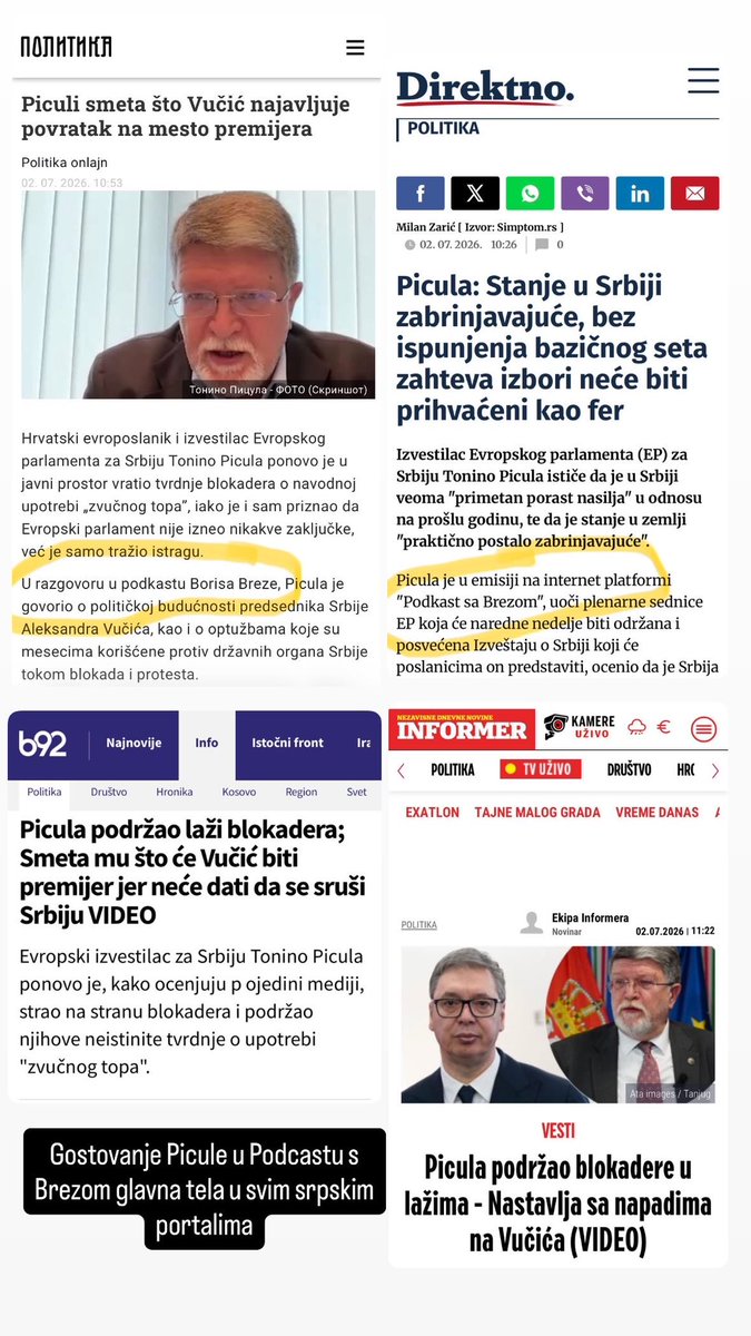 BorisBrezo1's tweet photo. Gostovanje Tonina Picule u Podcastu s Brezom prenijeli su skoro svi portali u Srbiji. https://t.co/VZLilQ9Ji3