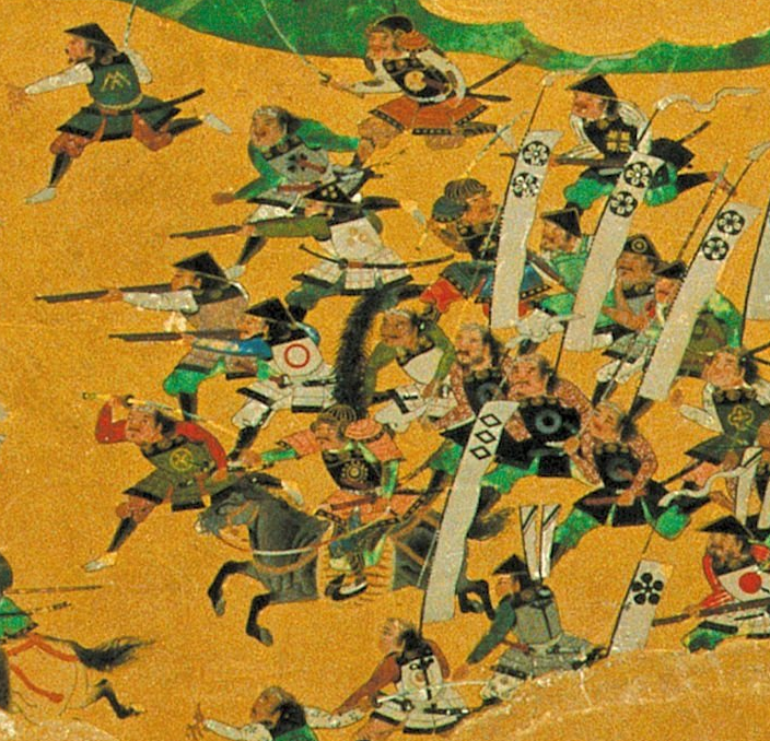 kamaeatte's tweet photo. 大坂夏の陣図屏風、こういう成立年代の早い屏風絵で鉄砲足軽や弓足軽らしき人々が描き分けられているのは資料的価値高いですよね。家ごと？にだいたい揃いの御貸具足を着てるっぽい

鑓合わせをする武者の横で「鑓脇の弓」「鑓脇の鉄砲」をしているらしき描写もありますねぇ！ https://t.co/IRVtOKM21C